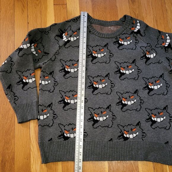 NWOT Pokémon Gengar Knit Sweater Gray Retro Pixel Design Sz Women's L, Men's M - Picture 6 of 8